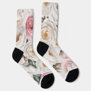 Elegant Watercolor Peony Rose Floral socks