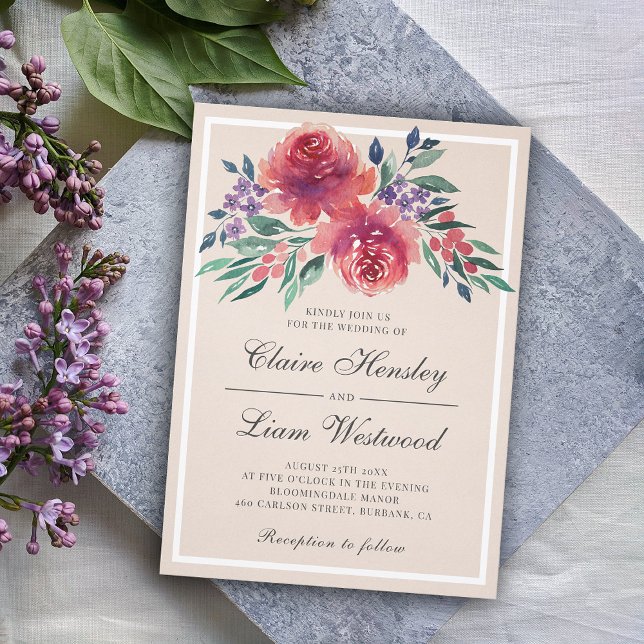 Elegant Watercolor Peony Roses Wedding Invitation (Creator Uploaded)
