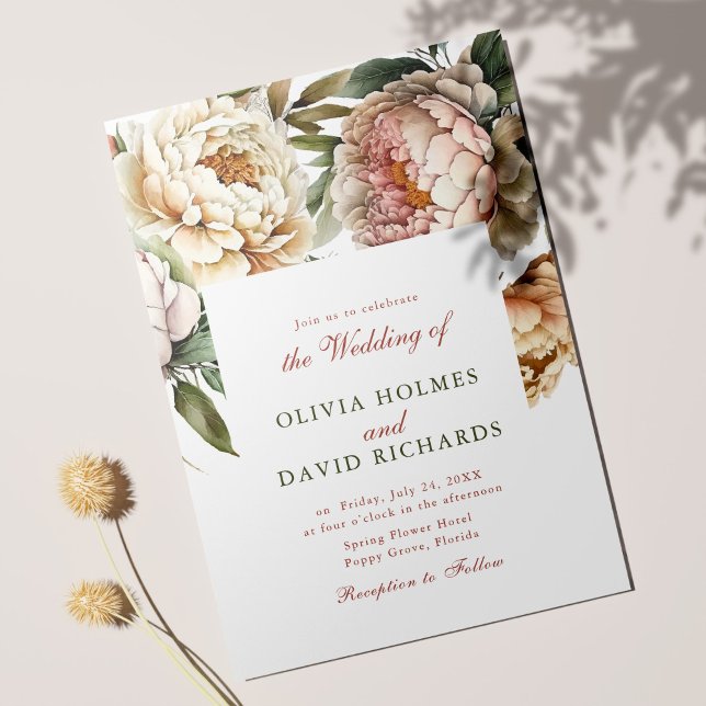 Elegant Watercolor Peony Wedding Invitation (Creator Uploaded)