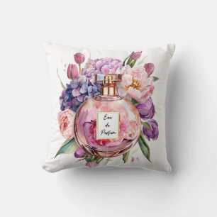 Elegant Watercolor Perfume Bottle with Flowers  Cushion