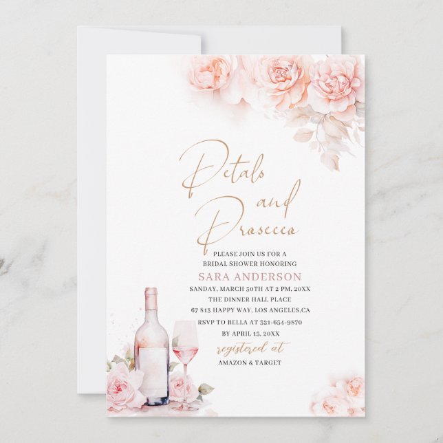 Elegant Watercolor Petals and Prosecco Bridal Show Invitation (Front)