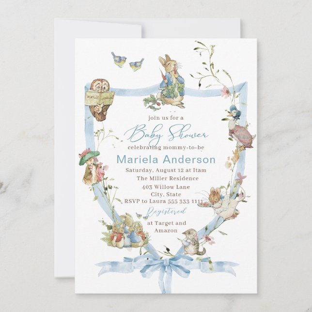 Elegant Watercolor Peter Rabbit wildflower  Baby S Invitation (Front)