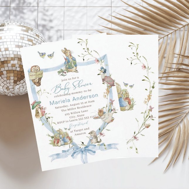 Elegant Watercolor Peter Rabbit wildflower  Baby S Invitation (Creator Uploaded)