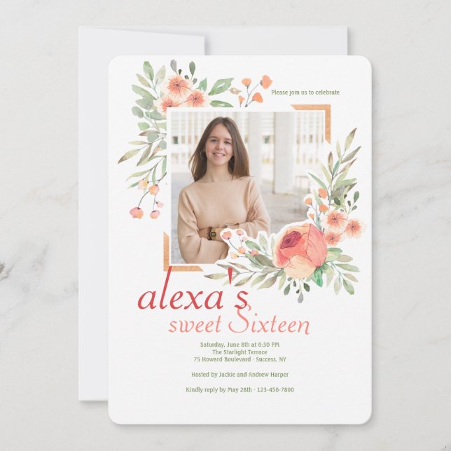 Elegant Watercolor Photo Frame Invitation (Front)