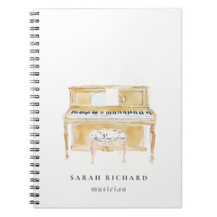 Elegant Watercolor Piano Musician Music Teacher Notebook