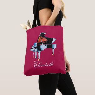 Elegant Watercolor Piano Themed Personalised Tote Bag