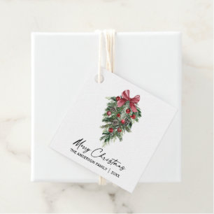 Elegant Watercolor Pine Calligraphy Ink Christmas Favour Tags