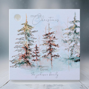 Elegant Watercolor Pine Forest Christmas Gift Favour Tags