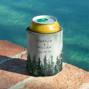 Elegant Watercolor Pine Forest Personalised  Can Cooler