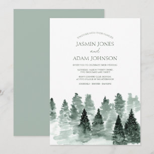 Elegant Watercolor Pine Forest Wedding Invitation