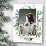 Elegant Watercolor Pine Frame Wedding Christmas Postcard<br><div class="desc">Elegant Watercolor Pine Frame Merry Christmas Wedding Photo Holiday Greenery Postcard</div>