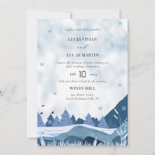 Elegant watercolor Pine Mountain Winter Wedding Invitation