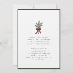Elegant Watercolor Pine Sprig with Plaid Bow  Invitation
