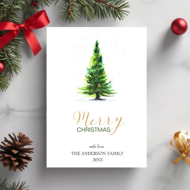 Elegant Watercolor Pine Tree Christmas Greeting Ho Holiday Card (Elegant Watercolor Pine Tree Christmas Greeting Ho Holiday Card)