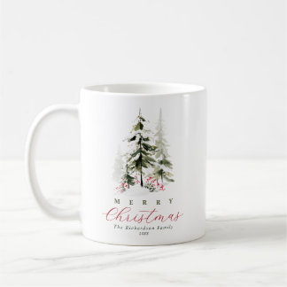 Elegant Watercolor Pine Trees Christmas Coffee Mug