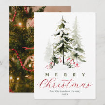 Elegant Watercolor Pine Trees Christmas & Photo