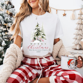 Elegant Watercolor Pine Trees Custom Christmas T-Shirt