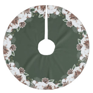 Elegant Watercolor Pinecones and Cotton Green Brushed Polyester Tree Skirt