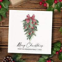 Elegant Watercolor Pines Calligraphy Ink Christmas