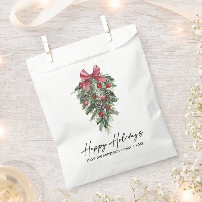 Elegant Watercolor Pines Calligraphy Ink Holiday Favour Bags (Clipped)