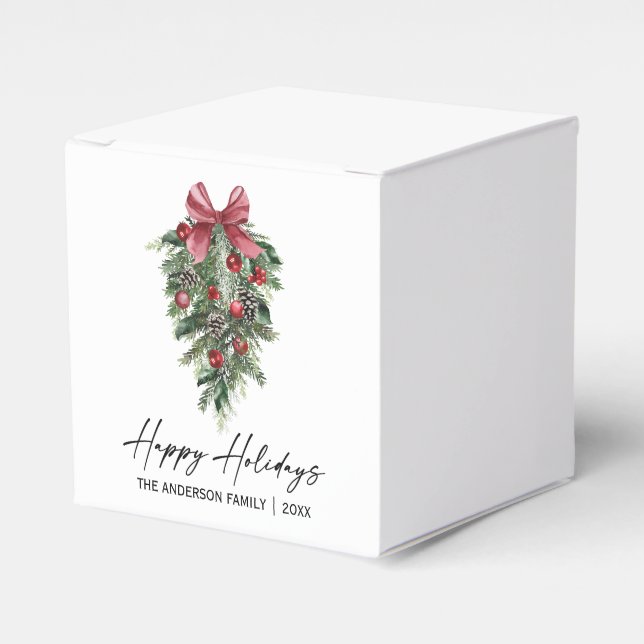 Elegant Watercolor Pines Calligraphy Ink Holiday Favour Box (Front Side)