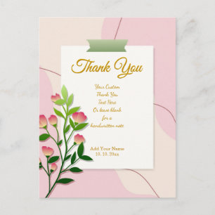 Elegant watercolor Pink and Gold Floral Thank You Postcard