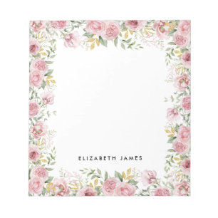 Elegant Watercolor Pink and Gold Peonies Wreath  Notepad