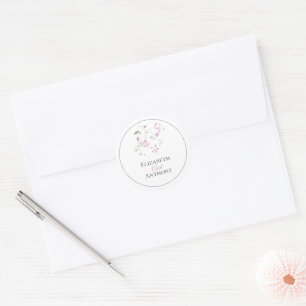 Elegant Watercolor Pink & Blue Floral Wedding Classic Round Sticker