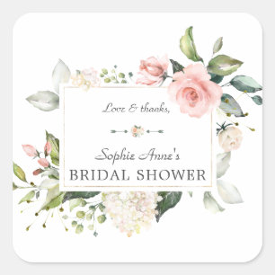 Elegant Watercolor Pink Blush Floral Bridal Shower Square Sticker