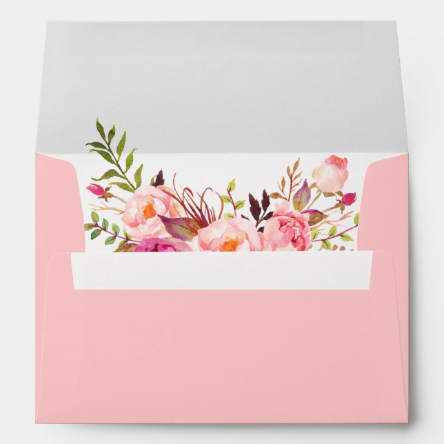 Elegant Watercolor Pink Blush Floral Invitation Envelope (Back (Bottom))