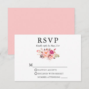 Elegant Watercolor Pink Blush Floral Wedding RSVP Card