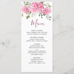 Elegant Watercolor Pink Blush Hydrangea Wedding Menu