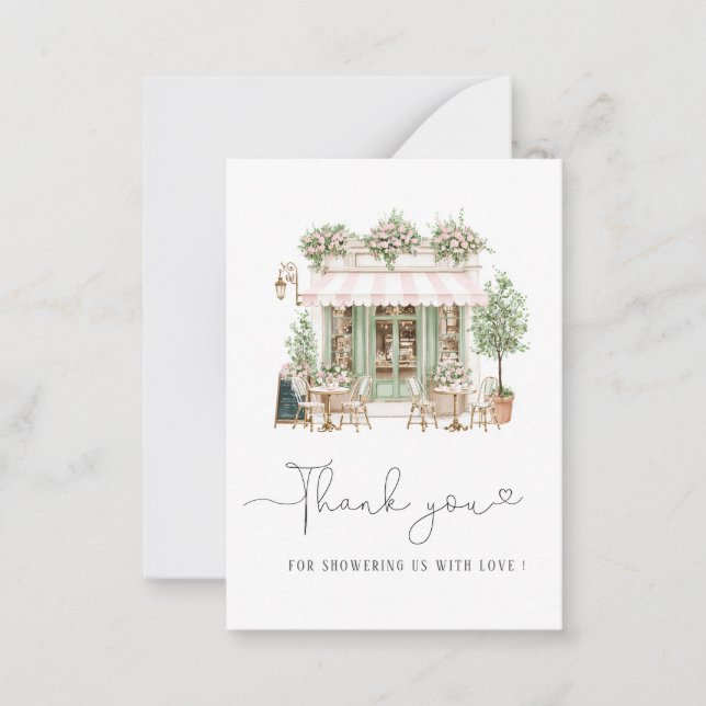 Elegant Watercolor Pink Bonjoor bebe  Baby shower Card (Front)