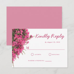 Elegant Watercolor Pink Bougainvillea Wedding RSVP Card