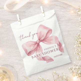 Elegant Watercolor Pink Bow Baby Shower Favour Bags