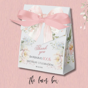 Elegant Watercolor Pink Bow Floral 100th Birthday Favour Box