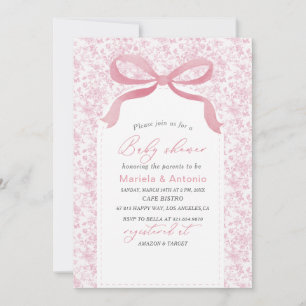 Elegant Watercolor Pink Bow Girl Baby Shower Invi Invitation