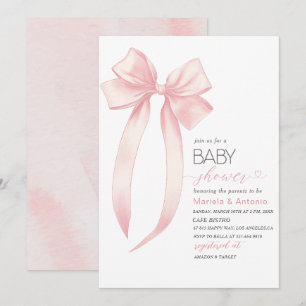 Elegant Watercolor Pink Bow Girl Baby Shower Invitation