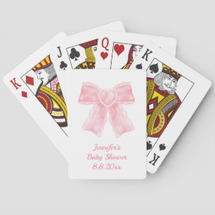 elegant watercolor pink bow girl baby shower playing cards