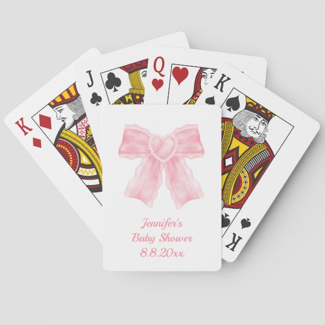 elegant watercolor pink bow girl baby shower  playing cards (Back)