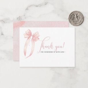Elegant Watercolor Pink Bow ribbon  Baby shower Card