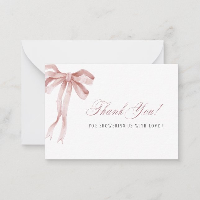 Elegant Watercolor Pink Bow ribbon  Baby shower Card (Front)