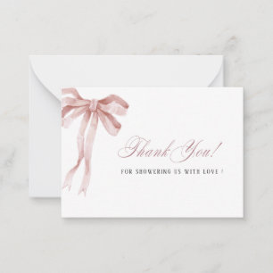 Elegant Watercolor Pink Bow ribbon  Baby shower Card