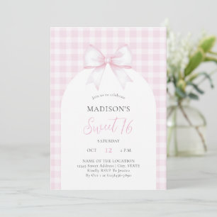 Elegant Watercolor Pink Bow Sweet 16 Birthday Invitation