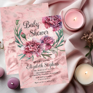 Elegant Watercolor Pink Carnations Baby Shower Invitation