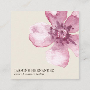 Elegant Watercolor Pink Cherry Blossom Flower Square Business Card