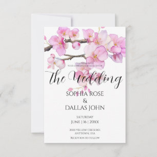 Elegant watercolor pink cherry blossoms Wedding Invitation