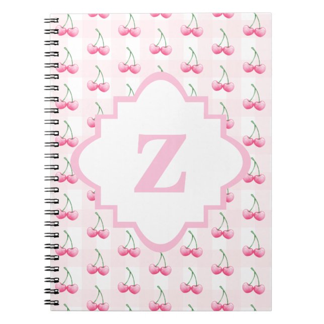 Elegant Watercolor Pink Cherry Monogram Notebook (Front)