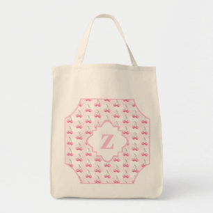 Elegant Watercolor Pink Cherry Monogram Tote Bag