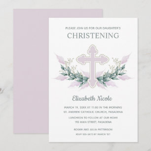 Elegant Watercolor Pink Christening Invitation